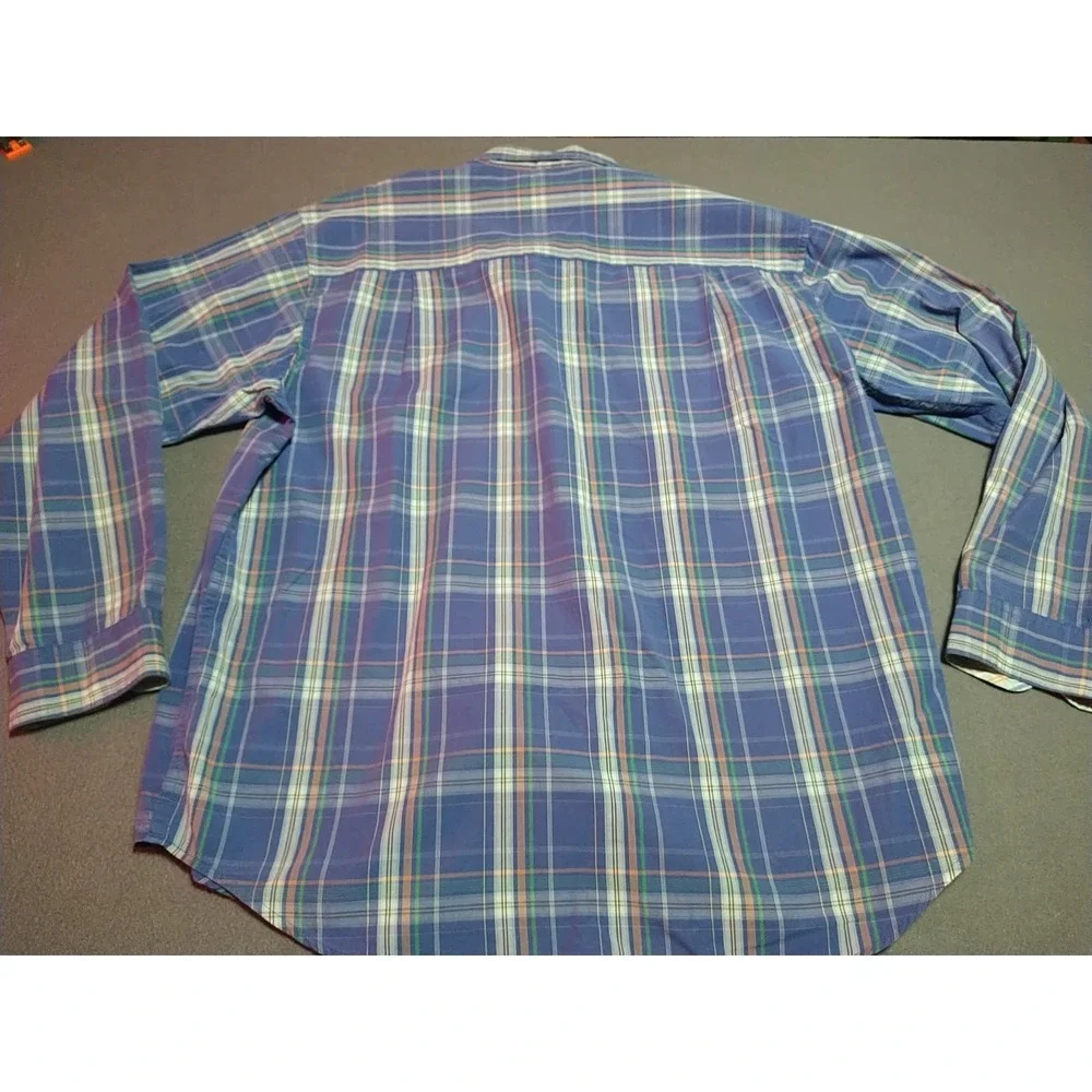 IZOD Button Down Shirt Men L Blue Plaid Office Nerd Smart Casual‎ Preppy College